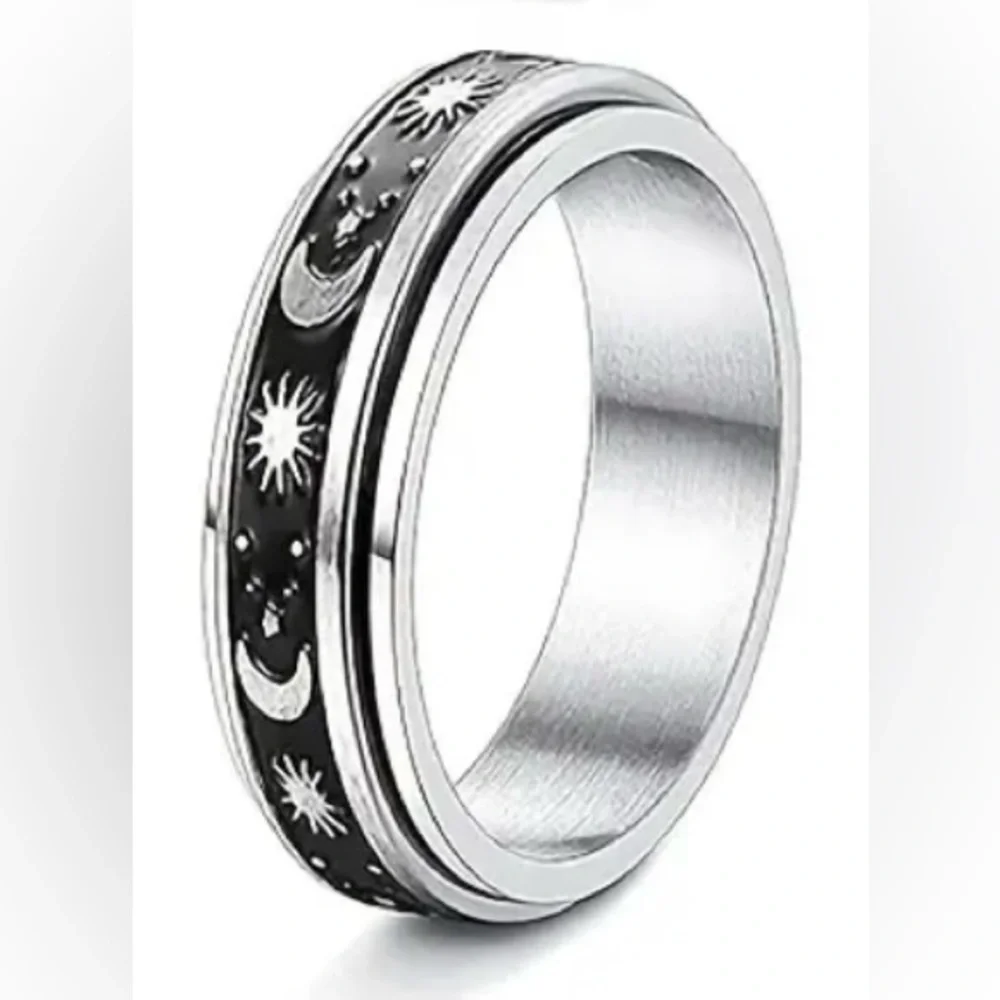 Spinner Sun and Moon Band Ring in Stainless Steel